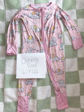 Little Sleepies Pink Elephant Zipper Footie Pajamas